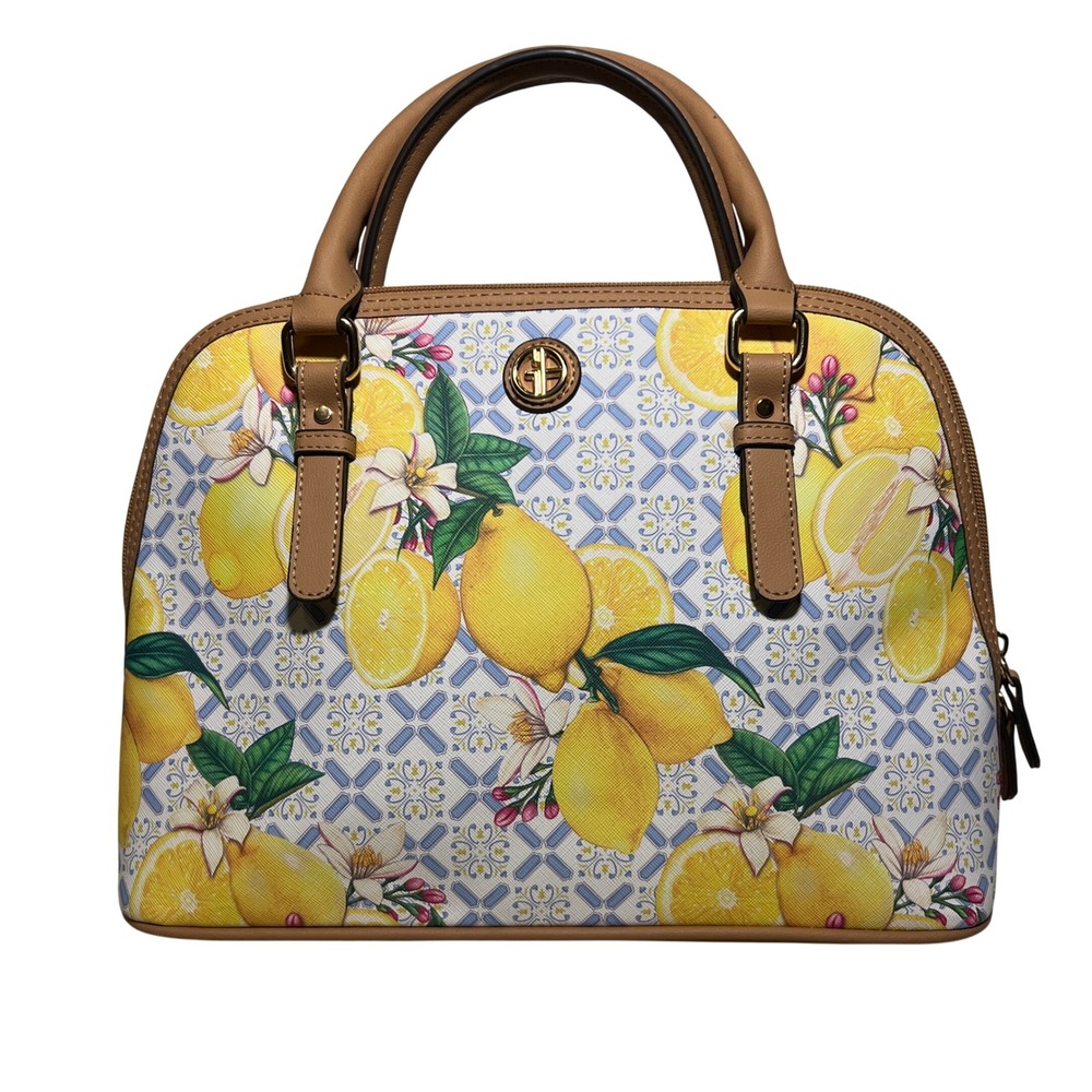 Giani Bernini Lemon Print Saffiano Medium Dome Satchel Bag in Yellow, Blue, Tan - Picture 2 of 16
